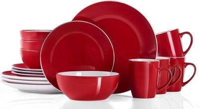 Bestone 16 Piece Stoneware Dinnerware Set Plates & Bowls Round Blue and White