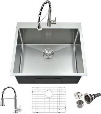 Bokaiya 25in Drop In Laundry Sink with Faucet Combo 25x22x13 Stainless 16 Gauge