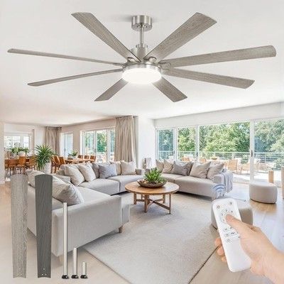 ZMISHIBO 72 Inch Ceiling Fan with Light, Brushed Nickel Modern Ceiling Fan with
