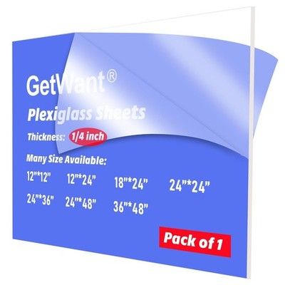 GetWant Clear Acrylic Sheet 24x36in 1/4in Thick Plexiglass Sign Craft Tank
