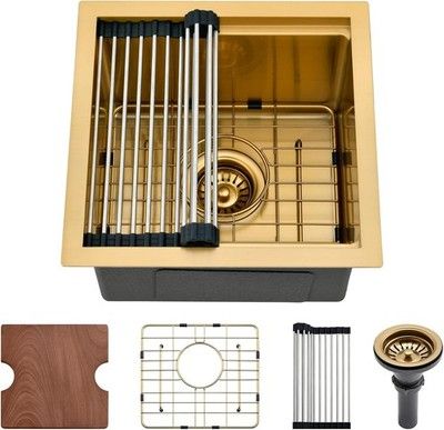 PEPO 15 x 15 Undermount Bar Sink Gold Mini 16 Gauge Stainless Steel