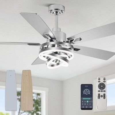 Curve Curio 52in Ceiling Fan with Light Remote Dimmable DC Fandelier Black
