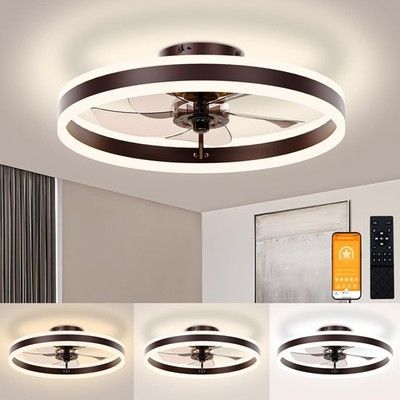 VOLISUN 19.7in Low Profile Ceiling Fan with Light Remote Flush Mount Dimmable