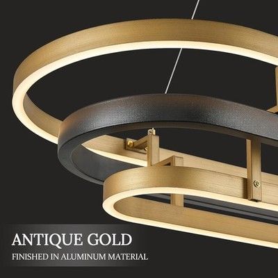 CaraLuxe 3-Ring LED Chandelier Black Gold Rectangular 39in Dining 70W Dimmable