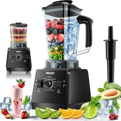 PRASKY 2400W Blender & Grinder Combo 68oz 25000RPM Smoothie Ice Crush BPA-Free