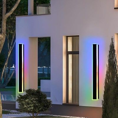 QueeuQ 2 Pack 48in RGB Outdoor LED Wall Light Modern Linear Porch Light Fixture