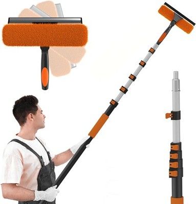 SISUPASSIE 30FT Reach 2-in-1 Window Squeegee Pro Kit 5-24FT Extension Pole