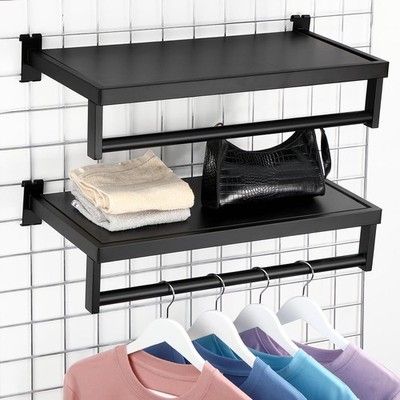 Colingmill 2 Pack Black Grid Wall Shelf Clothes Rack U-Shaped Gridwall