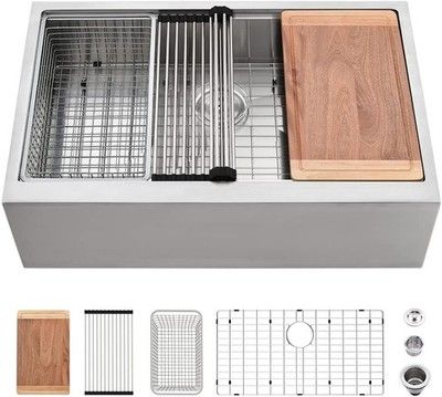 VASOYO 30in Black Farmhouse Sink Workstation 30x22 Stainless 16-Gauge Undermount