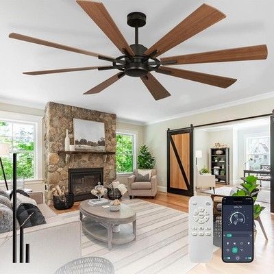 Depuley 72in Outdoor Ceiling Fan No Light Remote APP 8-Blade Walnut DC Quiet