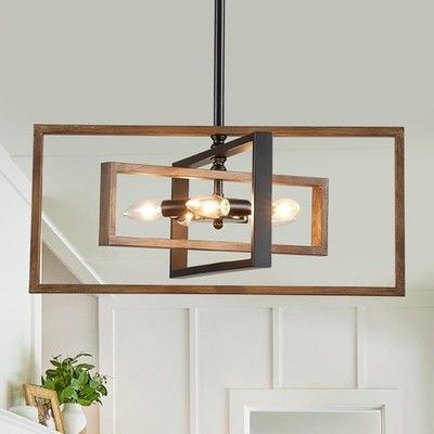 Majhoiw Farmhouse Chandelier for Dining Room 5-Light Black and Wood Grain