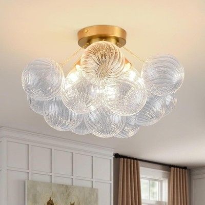 Pandaluna Bubble Chandelier 17in Semi Flush Mount Blown Glass Mid Century