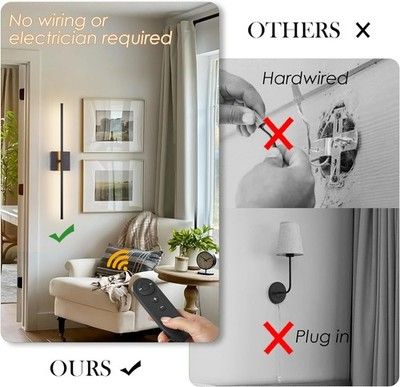 KARTOOSH 28.3in Battery Wall Sconce 3000K LED Remote Dimmable 350deg Rotate 2-Pk