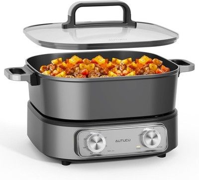6-Quart Electric Skillet Hot Pot Non-Stick Ceramic PFOA-Free 1600W Timer