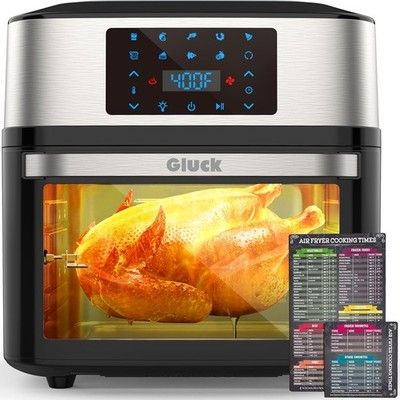 Gluck 20QT Air Fryer Toaster Oven Combo 10-in-1 Rotisserie 3 Dehydrating Racks