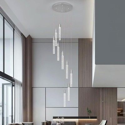 zhllmq 9-Light Modern Chandelier Gold Brass Crystal LED Dimmable 54W 6000K