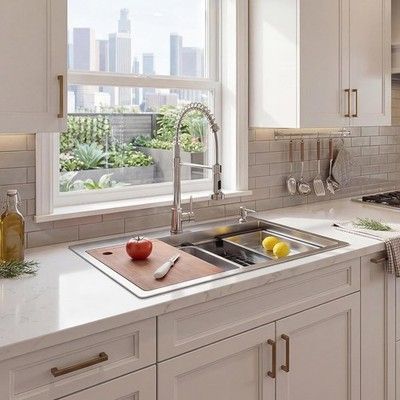 Voriva 29x17in Drop In Kitchen Sink w/ Faucet 9in Deep Stainless Workstation