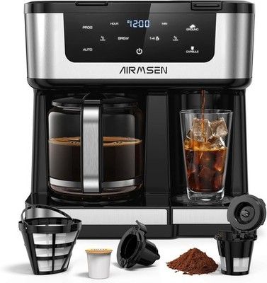AIRMSEN 12-Cup Programmable Dual Coffee Maker Single Serve K-Cup & Ground 1000W