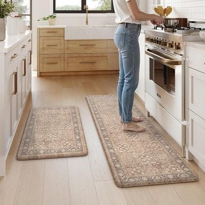KIMODE Anti-Fatigue Kitchen Mat Set of 2 20x59 + 20x32 Boho Non-Slip Cushioned