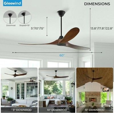 Gleewind 60 inch Outdoor Ceiling Fan No Light for Patios, Ceiling Fans Without