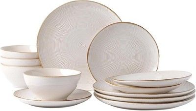 famiware Tempus 18 Pc Stoneware Dinnerware Set for 6 Reactive Glaze White