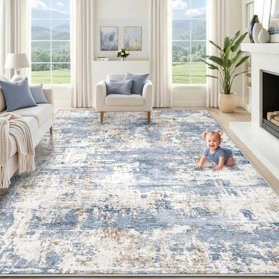 XLUEZ 9x12 Area Rug Living Room Washable Modern Abstract Neutral Soft Non-Slip