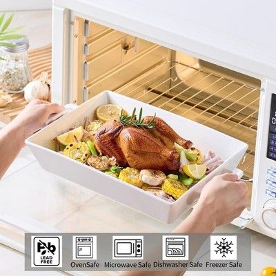 KERQSULIC 4.6QT Ceramic Baking Dish 14x10 Deep Casserole Lasagna Pan w/ Handles