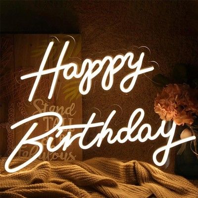 ATOLS Happy Birthday Large Neon Sign for Wall Decor 2PCS, with Dimmer Switch