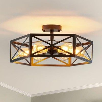 XSDeTu Industrial Semi Flush Mount Ceiling Light 6-Light Metal Farmhouse Fixture