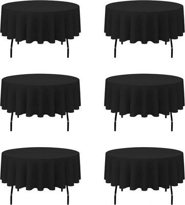 BRILLMAX 6 Pack Black Round Tablecloths 132in for 72in Tables 150 GSM Polyester