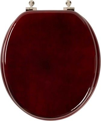 PIKLiDS Round Toilet Seat Solid Rubber Wood High Gloss Mahogany Red Bathroom