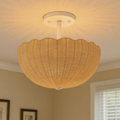 Sumind Rattan Ceiling Light Fixture Flush Mount 17in Bohemian Woven Modern