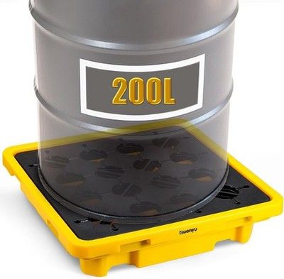 Huanyu Spill Containment Pallet 1 Drum 200L Tray w/ Drain Outlet 26.4x26.4in