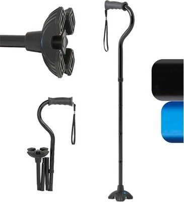 Medline Offset Folding Cane 4-Point Base Cushioned Gel Handle