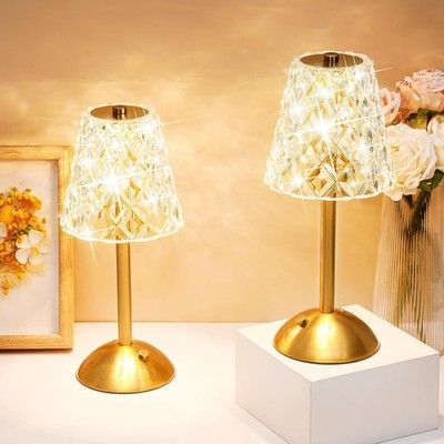 Liliful 4 Pcs Cordless Table Lamp Rechargeable Touch LED Dimmable Gold Diamond