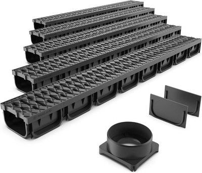 Vodaland 4in Trench Drain System with Grate Black 5 Pack Easy 2