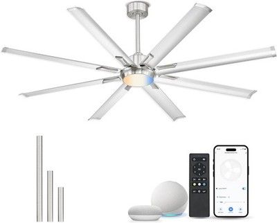 JAZAVA CF04BN-72 72in Ceiling Fan w/ Light Smart Alexa 8-Blade Brushed Nickel