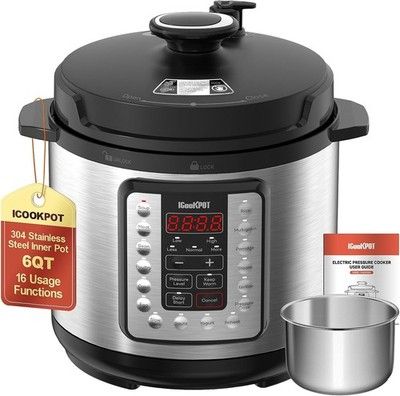 ICOOKPOT 6QT Electric Pressure Cooker 16-in-1 Slow Cook Rice Steamer Yogurt