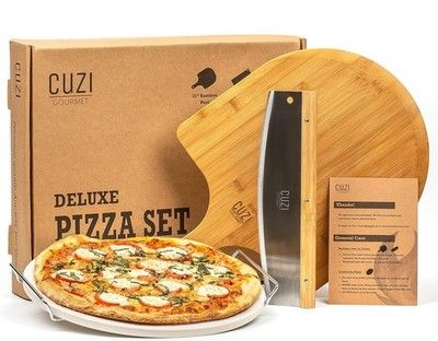 Cuzi Gourmet XL 4-Piece Pizza Stone Set 15in Cordierite Thermal Shock Resistant