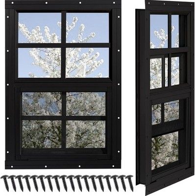 NOTASA Shed Windows 2 Pack 24x36in Tempered Glass Fiberglass Screen Chicken Coop