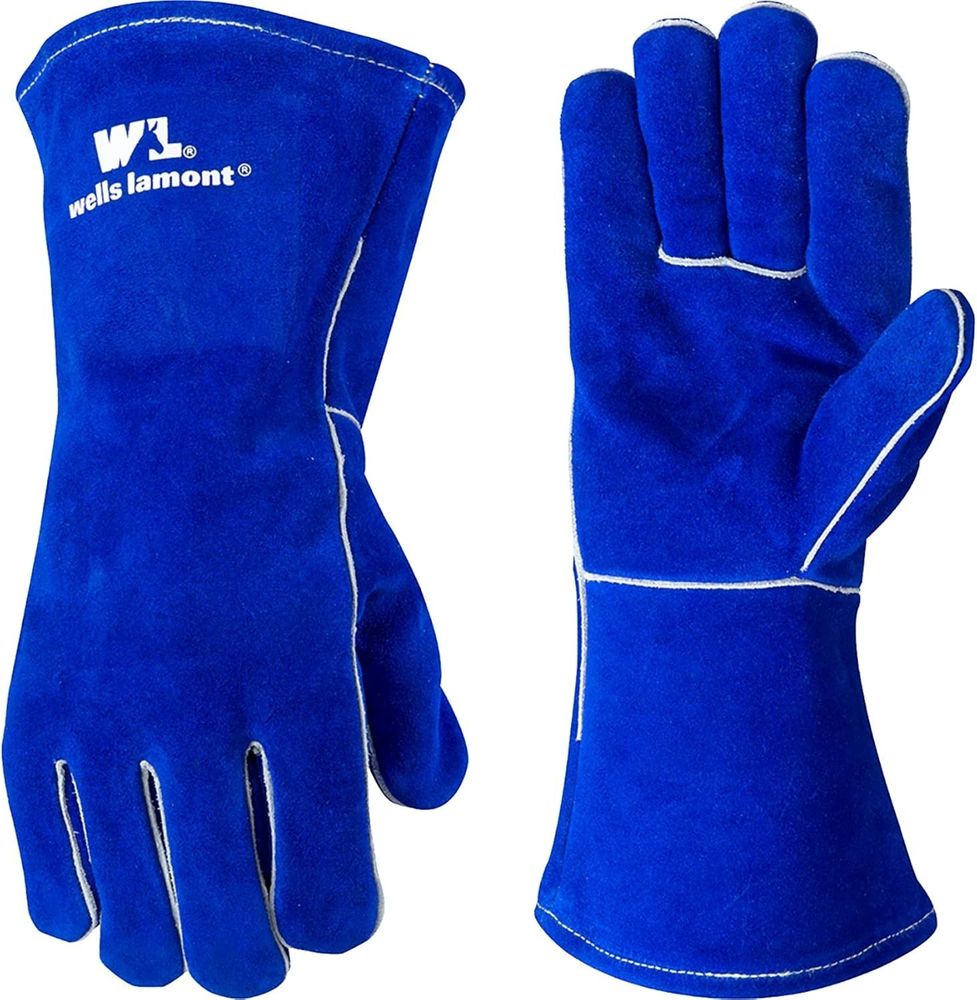 Blue Lined Leather Welding Gloves, Medium (Wells Lamont 1056)