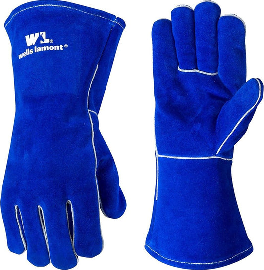 Blue Lined Leather Welding Gloves, Medium (Wells Lamont 1056)