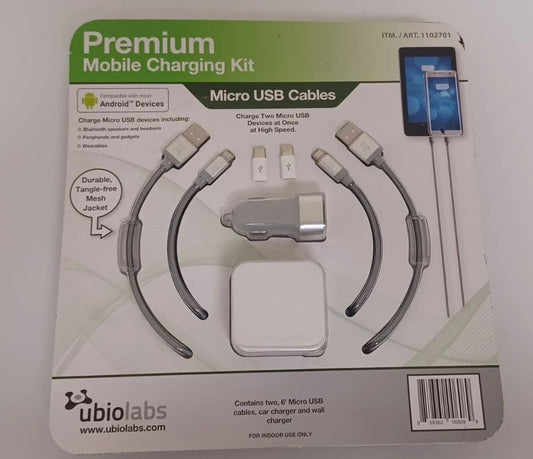 UbioLabs Premium Mobile Charging Kit 6' Cables Car & Wall Chargers Type C USB
