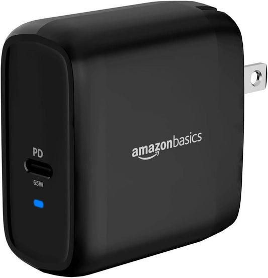Amazon Basics 65W One-Port GaN USB-C Wall Charger with Power Delivery PD