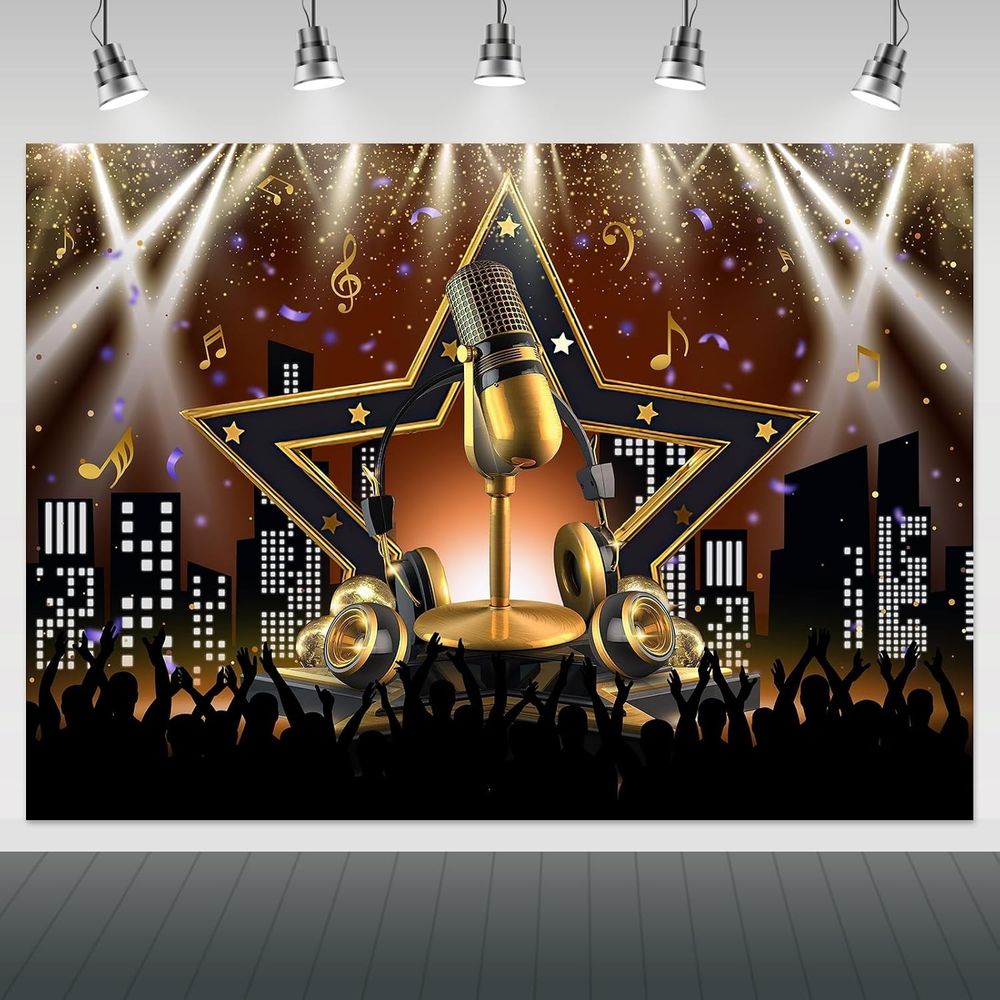 Avezano Karaoke Party Backdrop Star Night Show Microphone Photo 7x5ft
