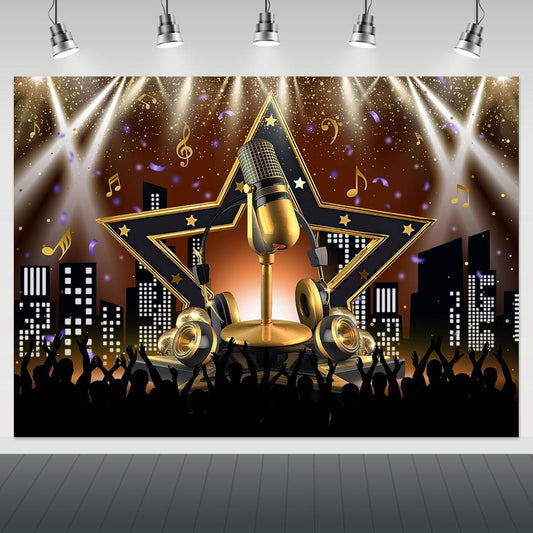 Avezano Karaoke Party Backdrop Star Night Show Microphone Photo 7x5ft