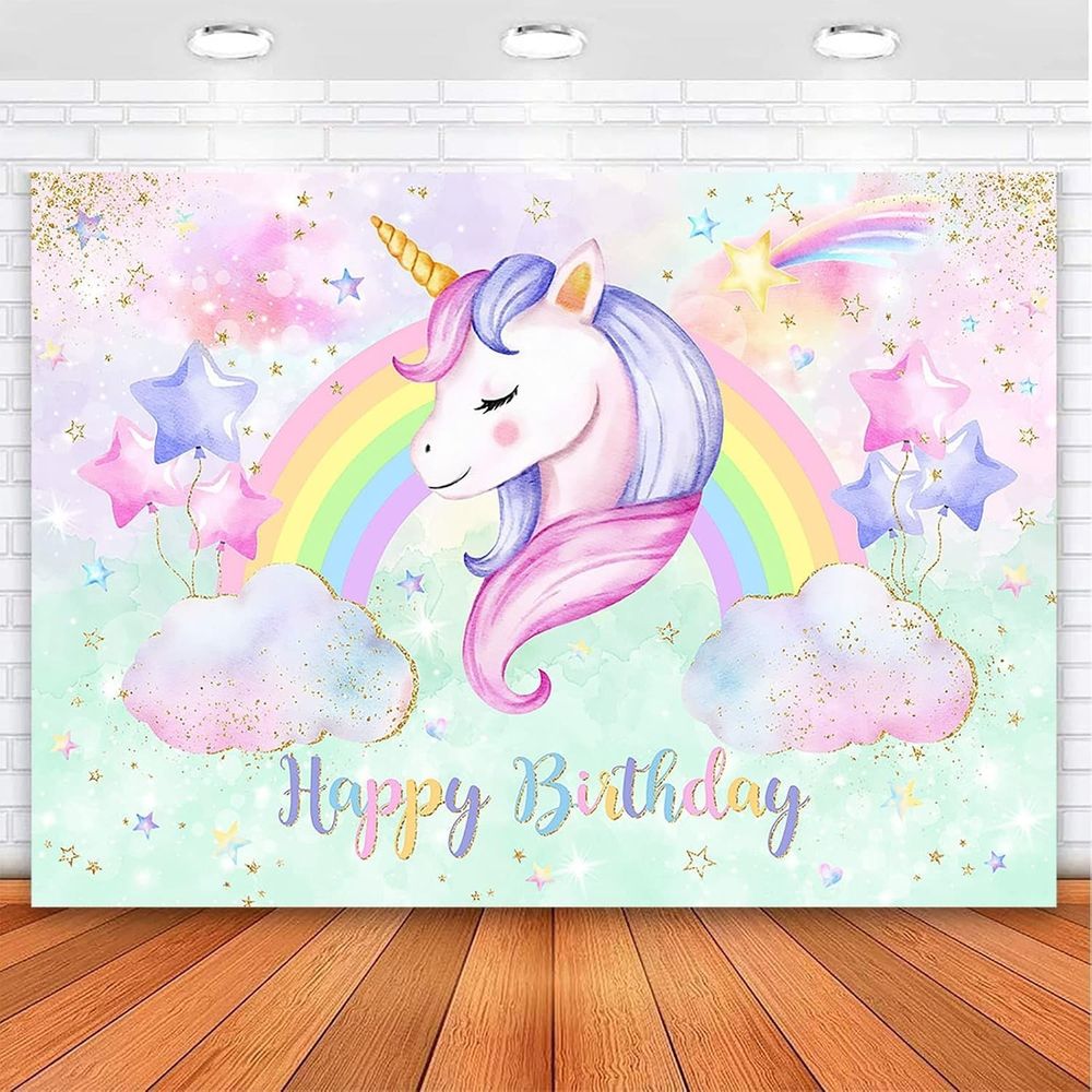 Avezano Unicorn Birthday Backdrop Pastel Rainbow Girls Party Banner 7x5ft
