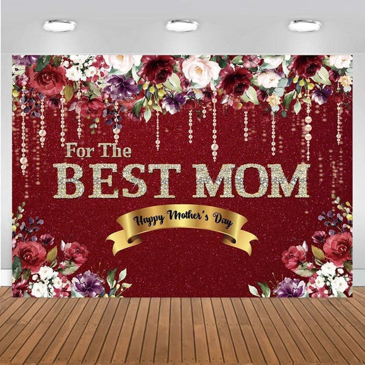 CHAIYA Mothers Day Backdrop 8x6ft Floral Gold Dots Happy Mom Photo Background