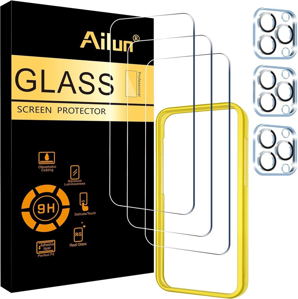 Ailun 3 Pack Screen Protector for iPhone 15 Pro [6.1 inch] + 3 Pack Camera Lens