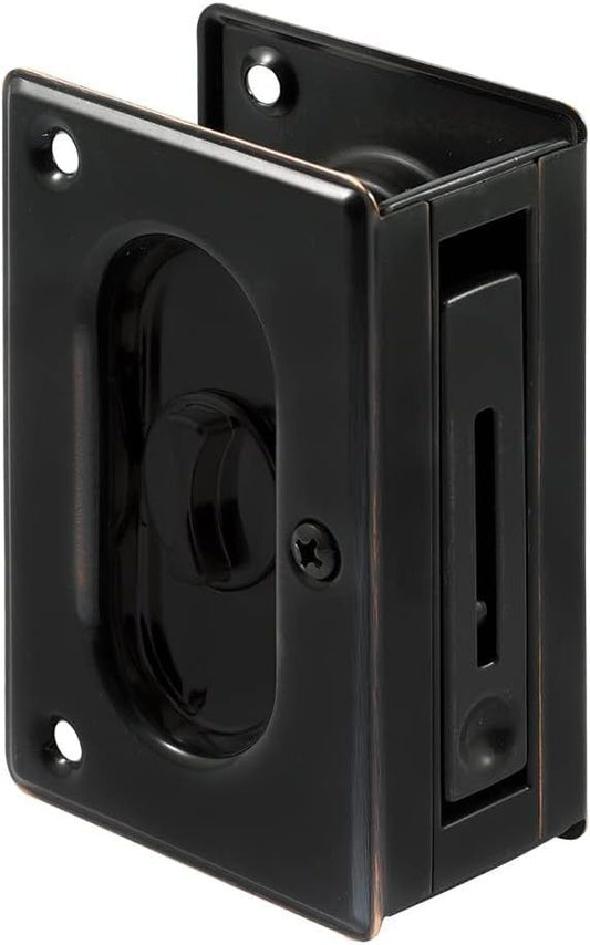 Prime-Line N 7368 Pocket Door Privacy Lock w/ Pull 3-3/4" Classic Bronze